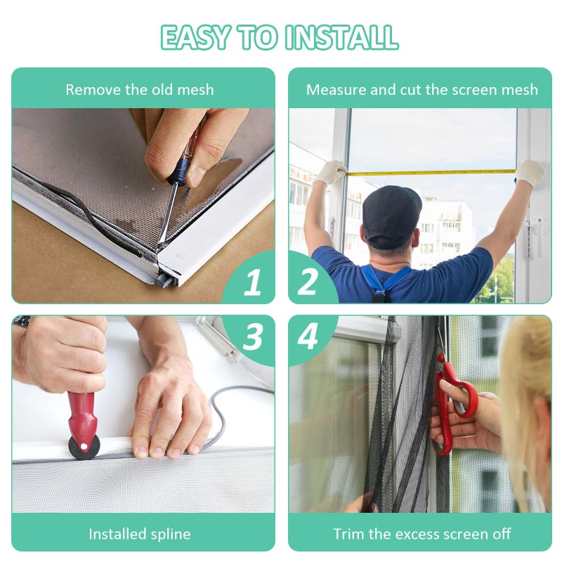 Rindion 48x102 Inch Window Screen Replacement  DIY Adjustable Pet-Proof Patio Screen  Anti-Mosquito Window Screen Mesh for Porch and Sliding Doors - Image 5
